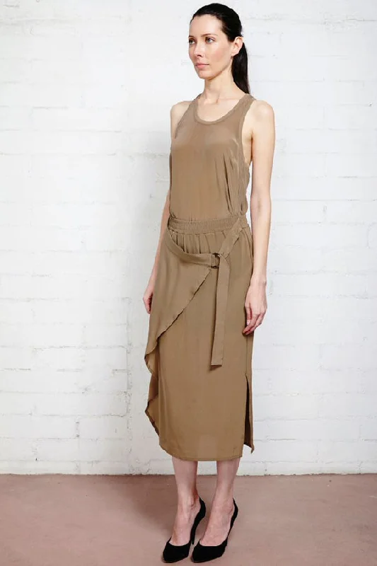 Reda Silk Taupe Wrap Skirt with Buckle (Sold Out) Smocked unclassified skirts