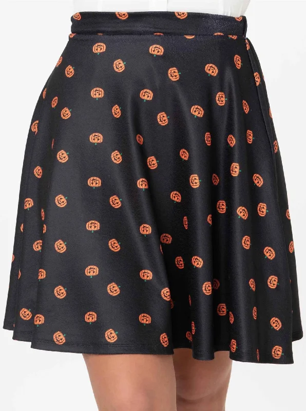 Smak Parlour Black & Orange Pumpkin Sweet Talk Skirt Long unclassified skirts