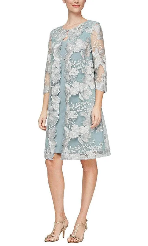 Alex Evenings - 82122202 Embroidered Lace Jacket Midi Dress Lace midi dresses