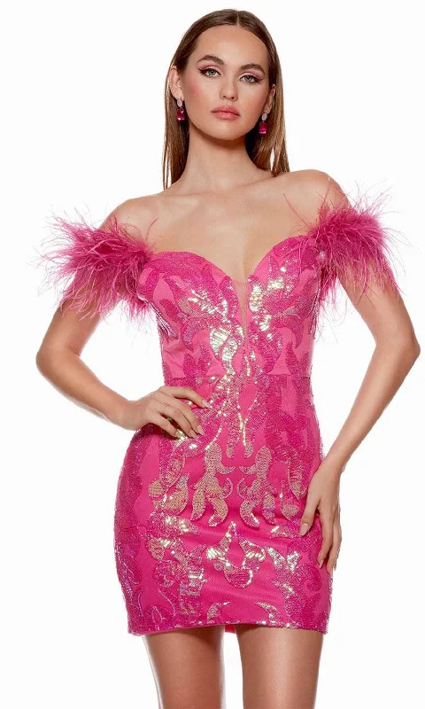 Alyce Paris 4621 - Off-Shoulder Feather Detailed Cocktail Dress Lace party dresses