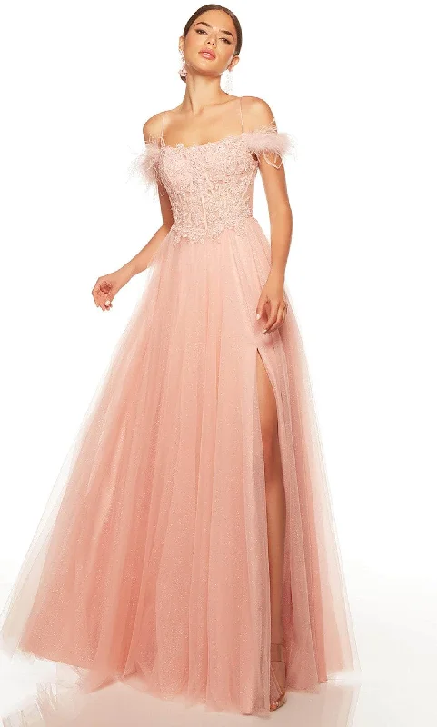 Alyce Paris 61328 - Feathered Off Shoulder Evening Gown Modest party dresses