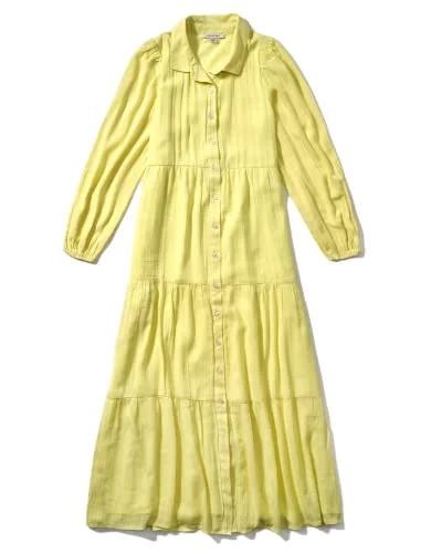 American Eagle Women Long-Sleeve Midi Shirt Dress, YELLOW, M Knitted midi dresses