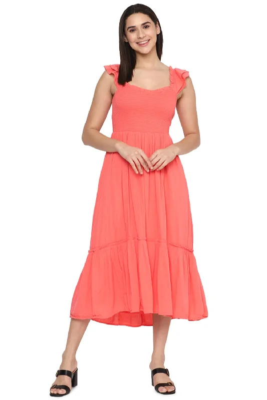 American Eagle Women's Cotton Blend A-Line Midi Dress (WEA0397013199_Peach Velvet midi dresses