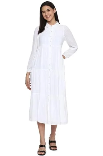 American Eagle Women's Cotton Blend A-Line Midi Dress (WEA0397047100_White Lace midi dresses