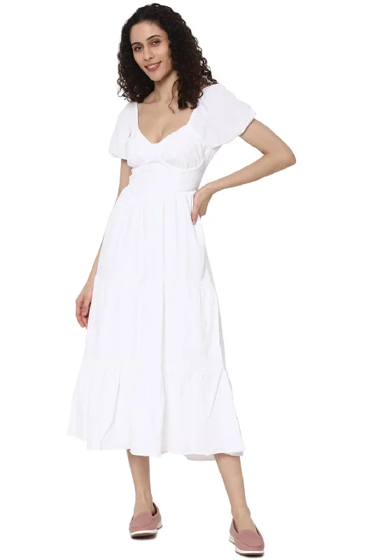 American Eagle women's Polyester Blend A-Line Midi Dress (WES0397160100_White Satin midi dresses