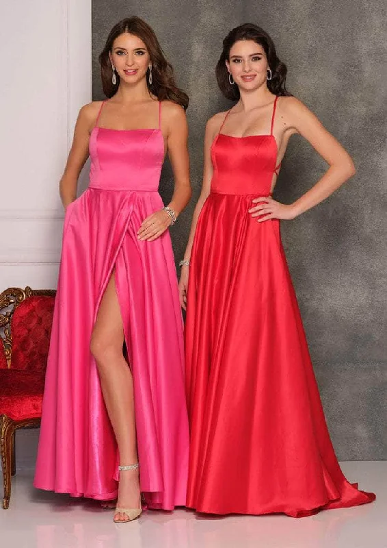 Dave & Johnny - A6690 Strappy Open Back Mikado Silk Long A-Line Dress Anniversary maxi dresses