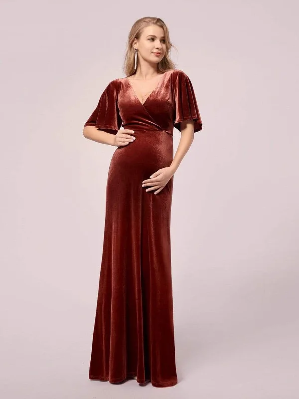 Elegant Flare Sleeves Long Velvet Pregnancy Dress Forever 21 maxi dresses