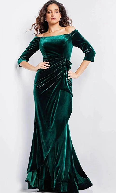 Jovani 36458 - Velvet Quarter Sleeve Evening Gown Trendy party dresses under $50