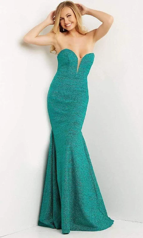 JVN by Jovani - JVN08176 Strapless Plunging Neck Glitter Jersey Long Dress New Year's Eve maxi dresses