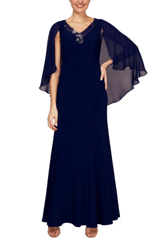 Le Bos 29539 - Sleeveless V-Neck With Sheer Cape Long Dress Must-have maxi dresses for this season