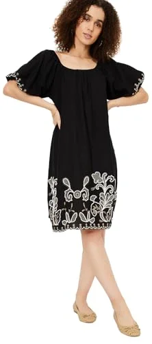 Max Women's Rayon Modern Midi Dress (EMBDRS47002_Black Trendy midi dresses under $50