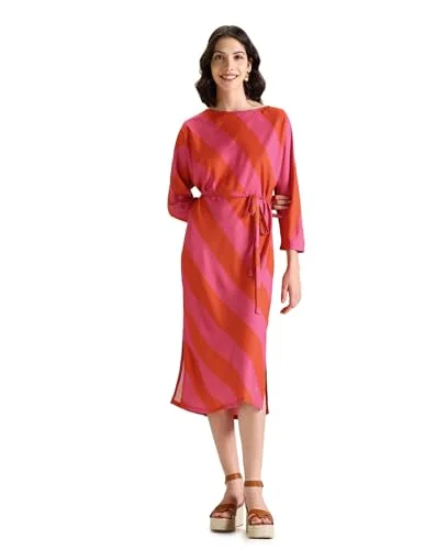 U.S. POLO ASSN. women's Cotton Blend Fit and Flare Midi Casual Dress (UWSS24DRS115_Pink Lightweight midi dresses for hot weather