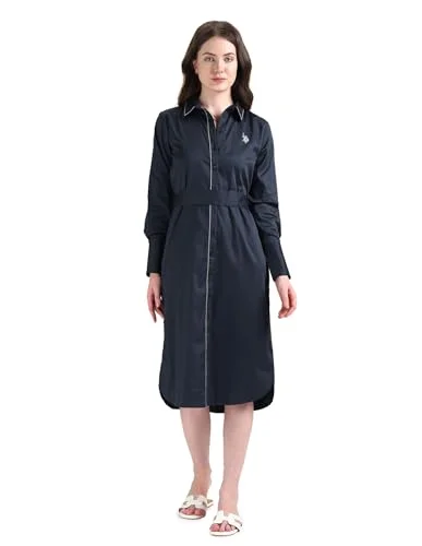 U.S. POLO ASSN. women's Cotton Shirt Midi Casual Dress (UWSS24DRS120 Blue Urban Outfitters midi dresses