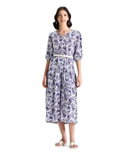 U.S. POLO ASSN. women's Polyester Fit and Flare Midi Casual Dress (UWSS24DRS106_Blue Comfortable midi dresses for everyday wear