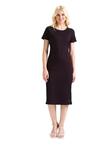 U.S. POLO ASSN. women's Polyester Sheath Midi Casual Dress (UWSS24DRS110_Wine PrettyLittleThing midi dresses