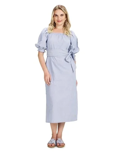 U.S. POLO ASSN. Women's Square Neck Tie Up Midi Dress (UWSS23DRS009_Blue_S) Street style midi dresses