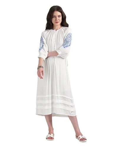 U.S. POLO ASSN. women's Viscose Fit and Flare Midi Casual Dress (UWSS24DRS123 White H&M midi dresses