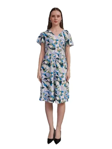 Zink London Women's Off White Printed A-Line Midi Dress Leather midi dresses