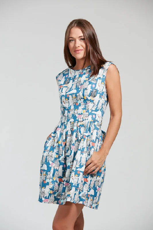 Bear and Balloons Print Crew Neck Blue Dress Tulle floral dresses