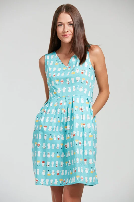 Bear Print V-Neck Sky Blue Dress Organza floral dresses