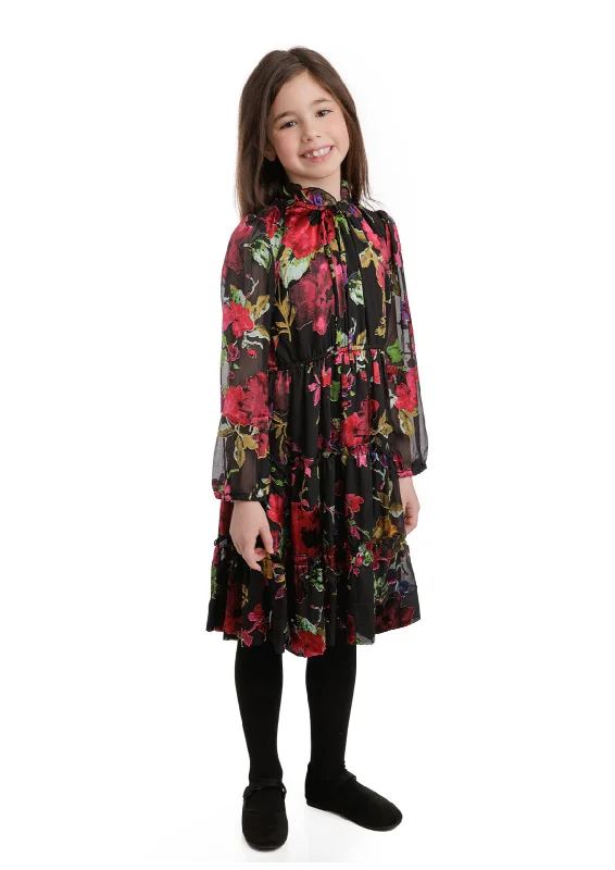 Black Dress w/ Red Multi Print GW4250D-A Best floral dresses for curvy figures