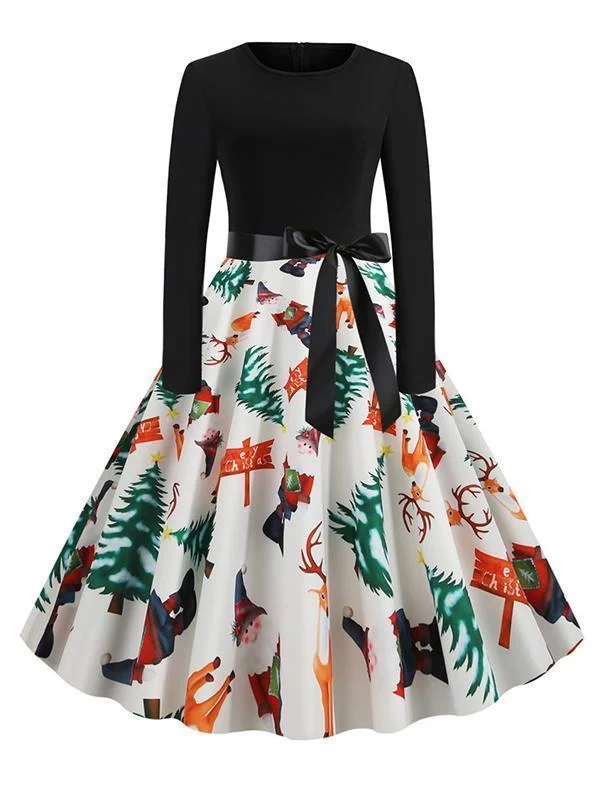 Christmas Casual Printed Vintage Dress Plus size floral dresses