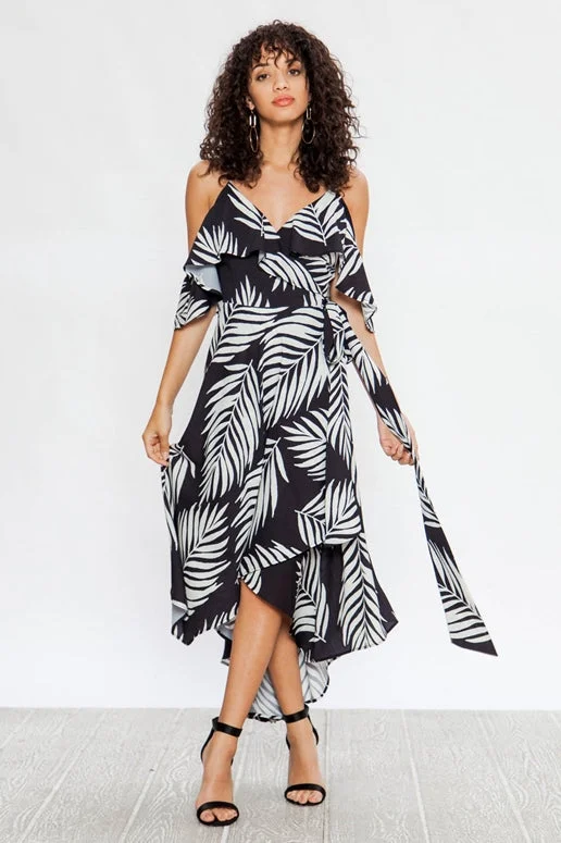 Flying Tomato Leaf Print Dress - Black Comfortable floral dresses for everyday wear