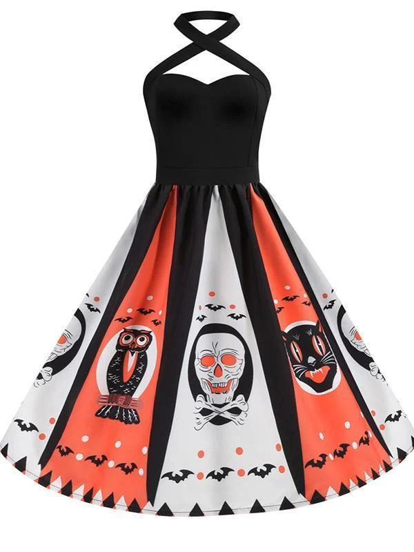 Halloween Hanging Neck Casual Print Dress Boho floral dresses