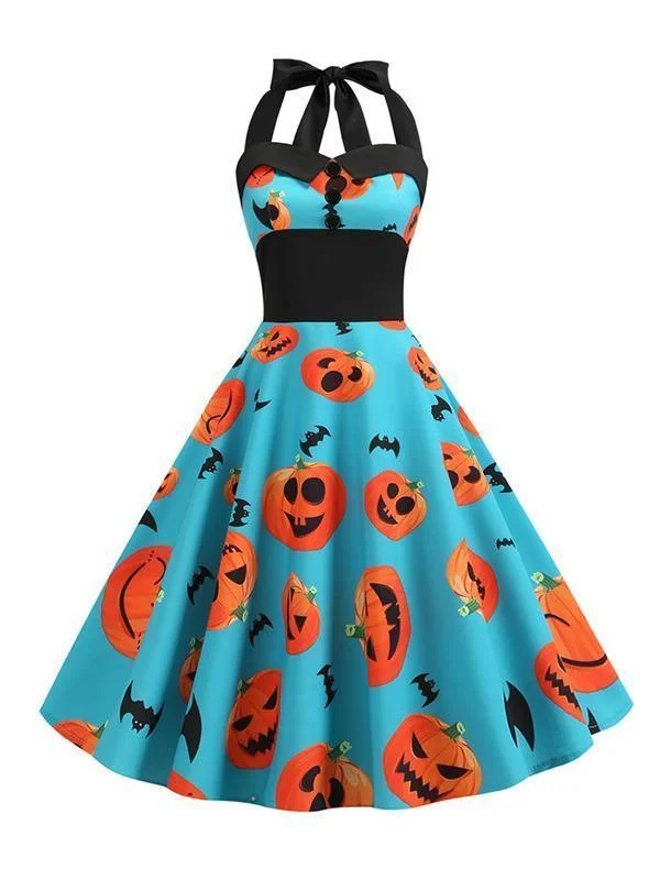 Halloween Hanging Neck Print Dress Outdoor floral dresses