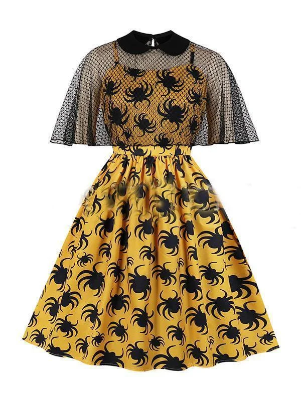 Halloween Mesh Print Vintage Dress Retro floral dresses