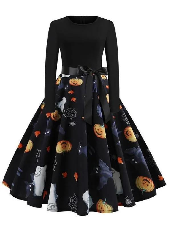 Halloween Print Long Sleeve Dress A-line floral dresses