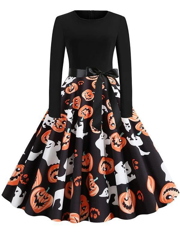 Halloween Pumpkin Print Casual Dress Vacation floral dresses