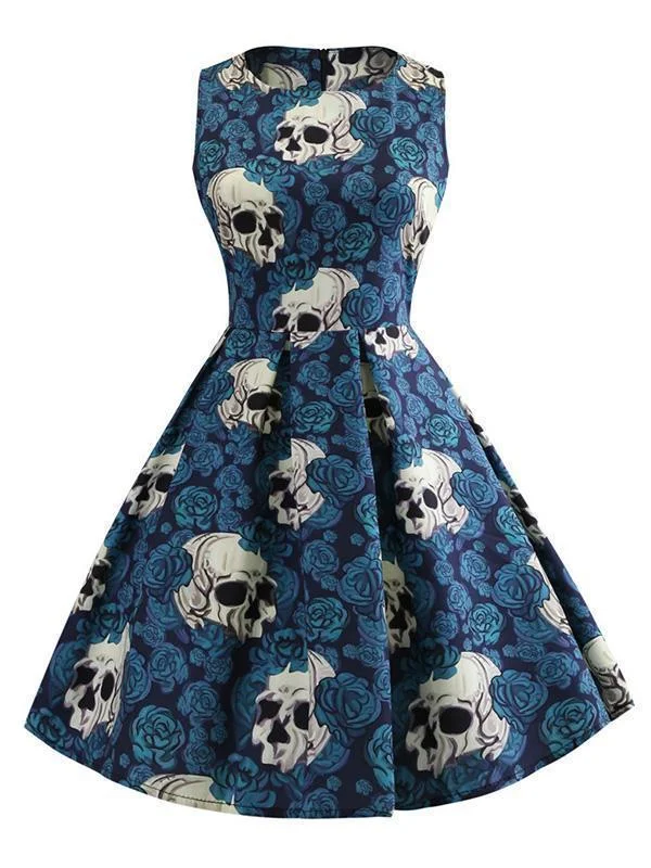 Halloween Skull Print Sleeveless Dress Spring floral dresses