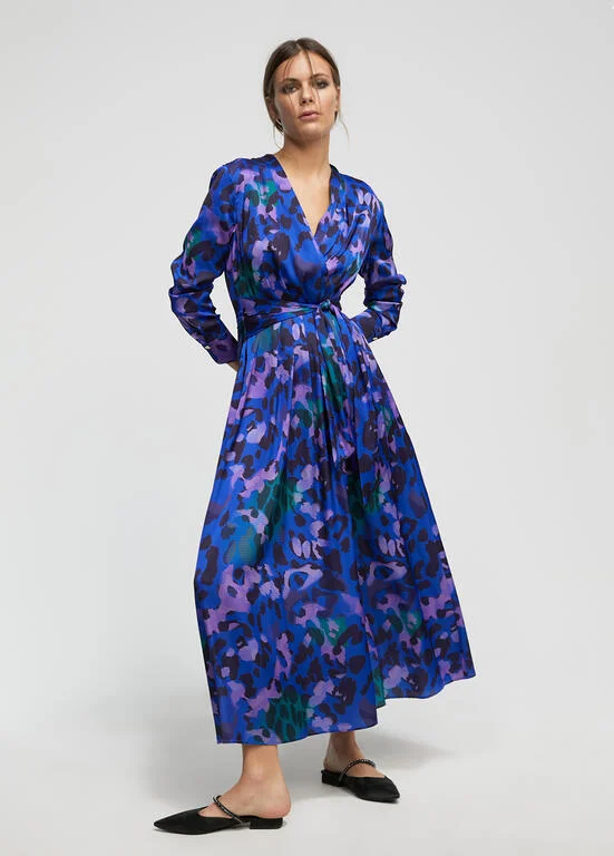 Pattern Front Tie Dress - Blue and Black Formal floral dresses