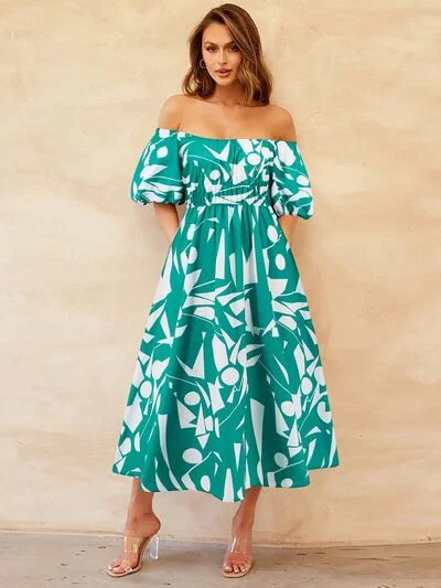 Printed Off-Shoulder Dress Vacation floral dresses