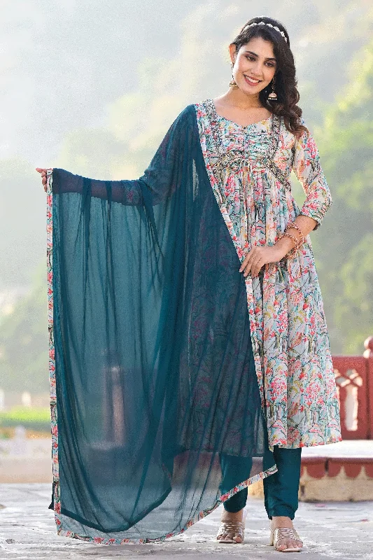 Printed Work On Multi Color Georgette Fabric Princely Anarklai Suit Revolve floral dresses