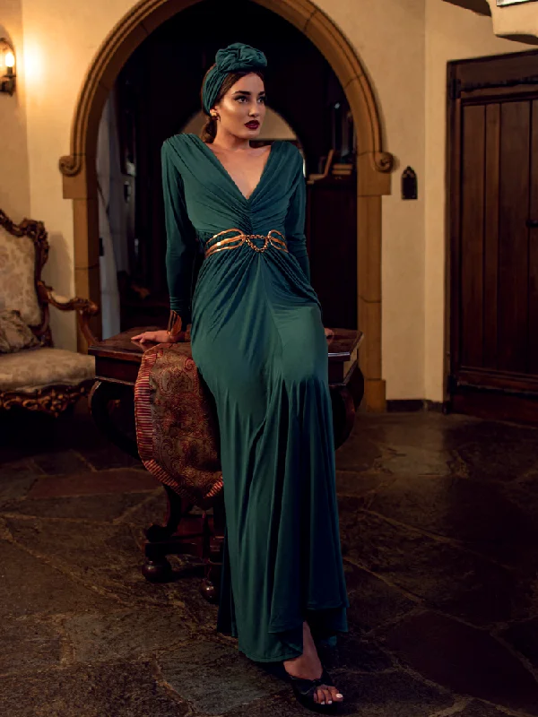 Art Deco Rusched Gown in Green Breathable unclassified dresses