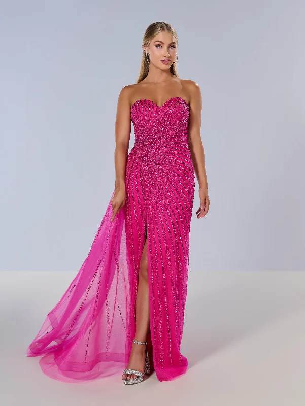 Beaded Fitted Strapless Slit Gown by Tiffany Designs 16214 Halter unclassified dresses