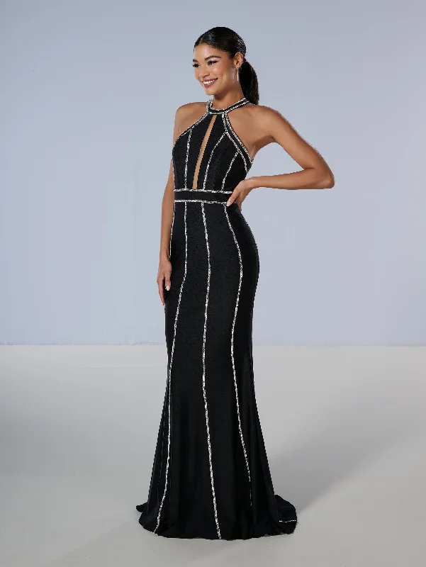 Beaded Jersey Fitted Halter Gown by Tiffany Designs 16200 Comfortable unclassified dresses