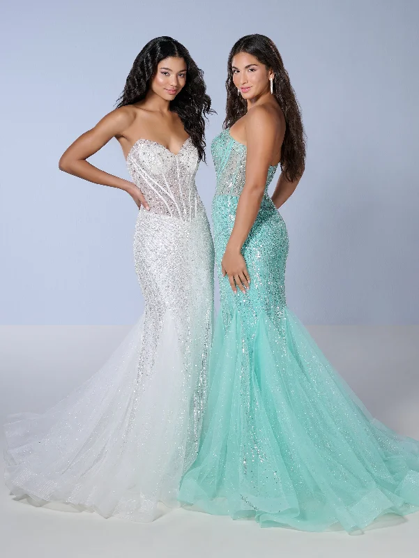 Beaded Strapless Mermaid Dress by Tiffany Designs 16232 Metallic unclassified dresses