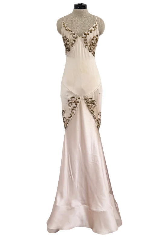 Dreamy 2004 Roberto Cavalli Pale Pink & Copper / Gold Wire Embellished Dress Trendy new unclassified dresses