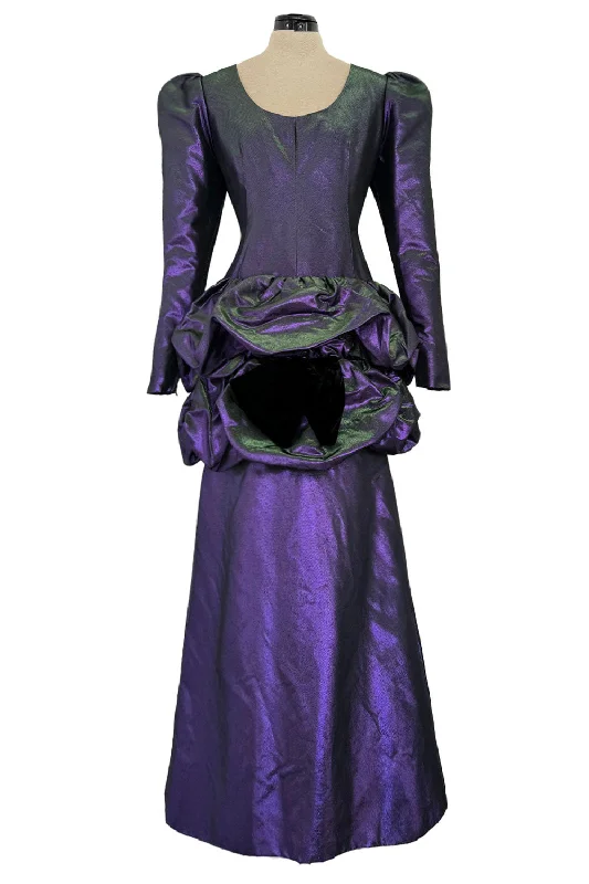 Fall 1987 Ady Couture Lausanne for Givenchy Iridescent Purple Metallic Dress w Velvet Bow Embroidered unclassified dresses