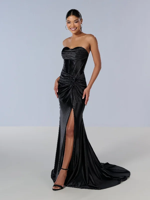 Fitted Strapless Corset Slit Gown by Tiffany Designs 16180 Stretchy unclassified dresses