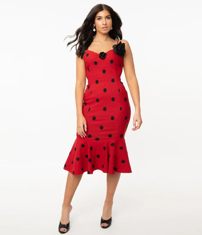 Grease x Unique Vintage Red & Black Polka Dot Rizzo Wiggle Dress (4XL ONLY) Engagement unclassified dresses