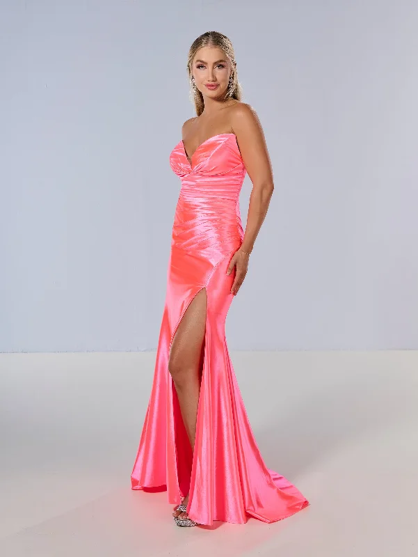 Jersey Fitted Strapless Slit Gown by Tiffany Designs 16182 Neutral tone unclassified dresses