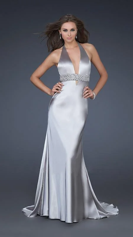 La Femme - 14743 Plunging Halter Evening Gown Chic unclassified dresses