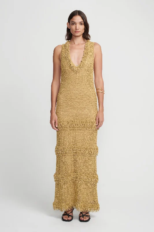 Leonardo Crochet Dress Golden Crochet Chiffon unclassified dresses