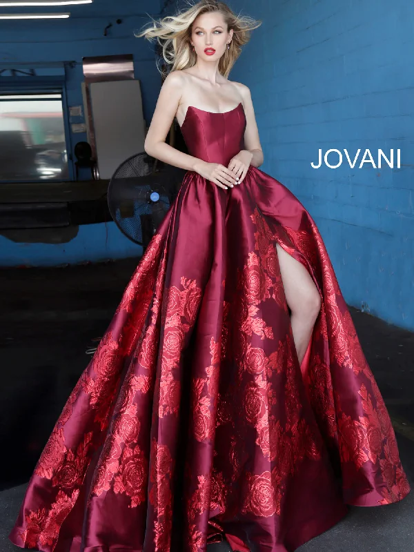 Satin Strapless A-line Slit Gown by Jovani 02038 Metallic unclassified dresses