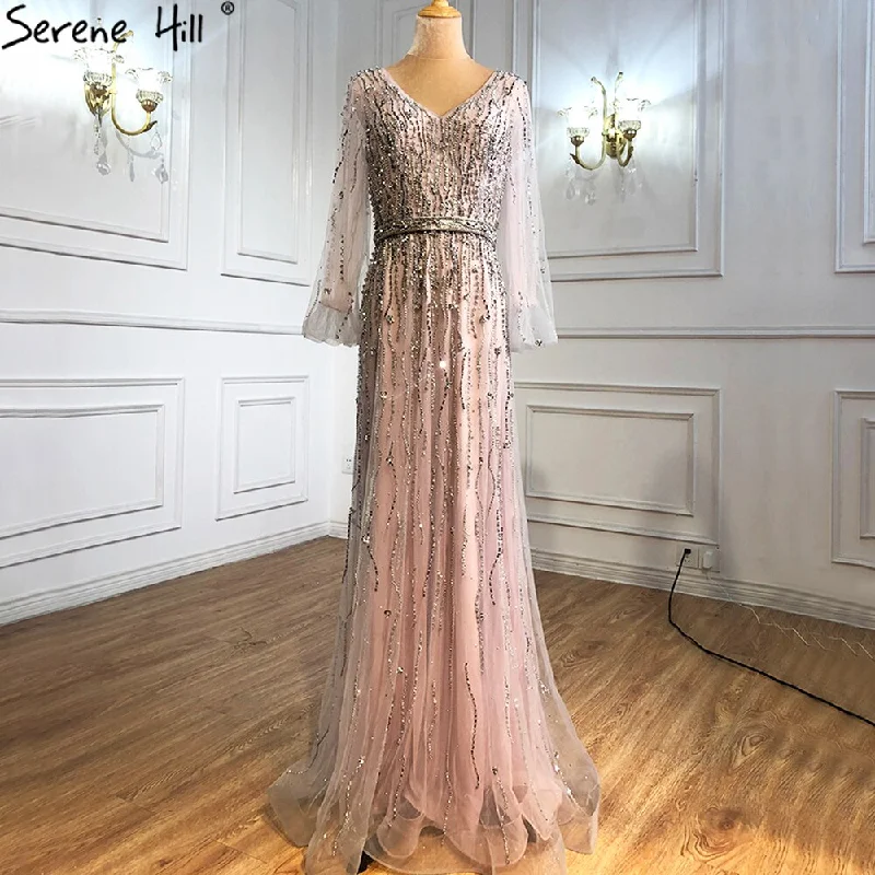 Serene Hill Muslim Pink Luxury Evening Dresses Gowns 2024 A-Line Beading Sparkle Sexy Formal Dress LA70972 Petite unclassified dresses