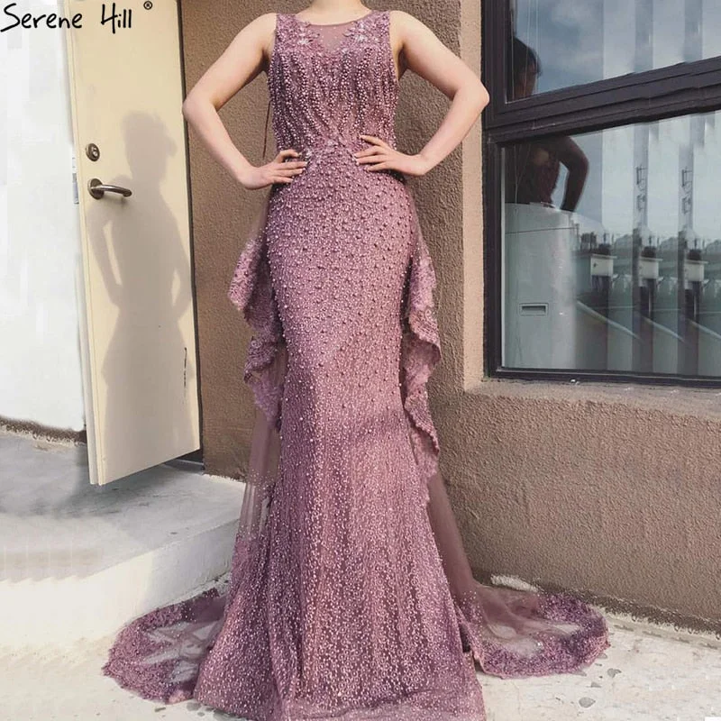 Serene Hill Pink Mermaid Elegant Sleeveless Sexy Evening Dresses Pearls Fashion Off Shoulder Gowns Luxury Beaded 2024 LA6527 Affordable unclassified dresses